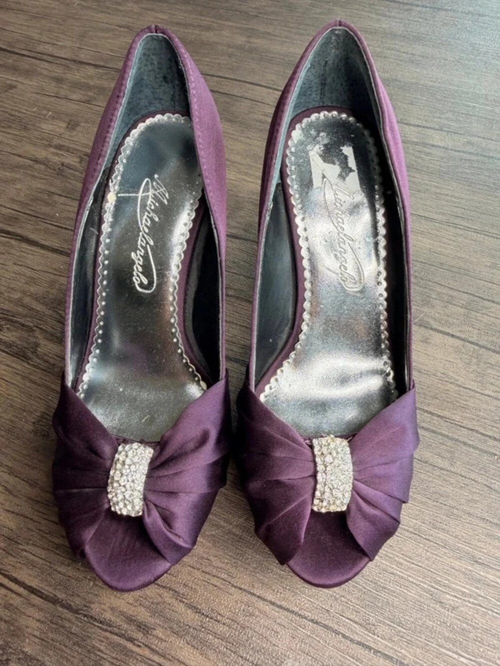 Michaelangelo Women's Purple Satin Peep Toe Heels Size 5.5